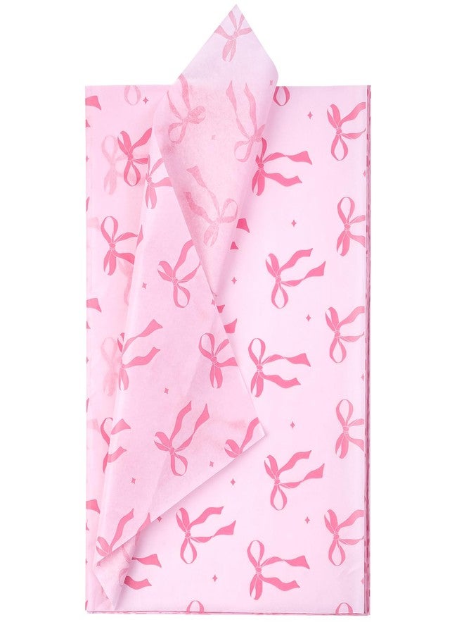 ورق مناديل مزين بفيونكات وردية من WRAPAHOLIC - 60 ورقة مقاس 14 × 20 بوصة، فيونكات وردية ونجوم لامعة، كمية كبيرة، مثالي لحفلات استقبال المولود الجديد وأعياد ميلاد البنات، ولتزيين هدايا الحفلات. - Image 1